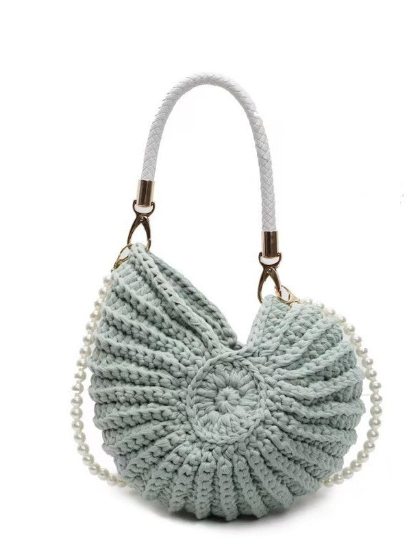 Handmade Crochet Knit Handbag | Boho Round Top Handle Bag with Pearl Strap ? Multiple Colors