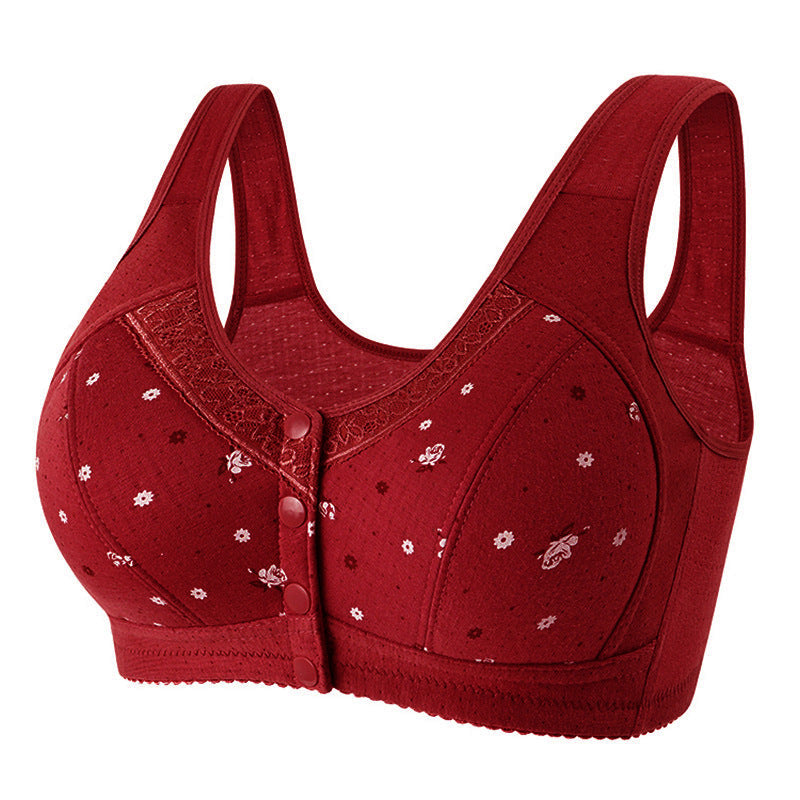 Women's Front Closure Wireless Bra | Floral Print Wide Strap Full Coverage Snap Button Bra | Comfort Bra for Seniors