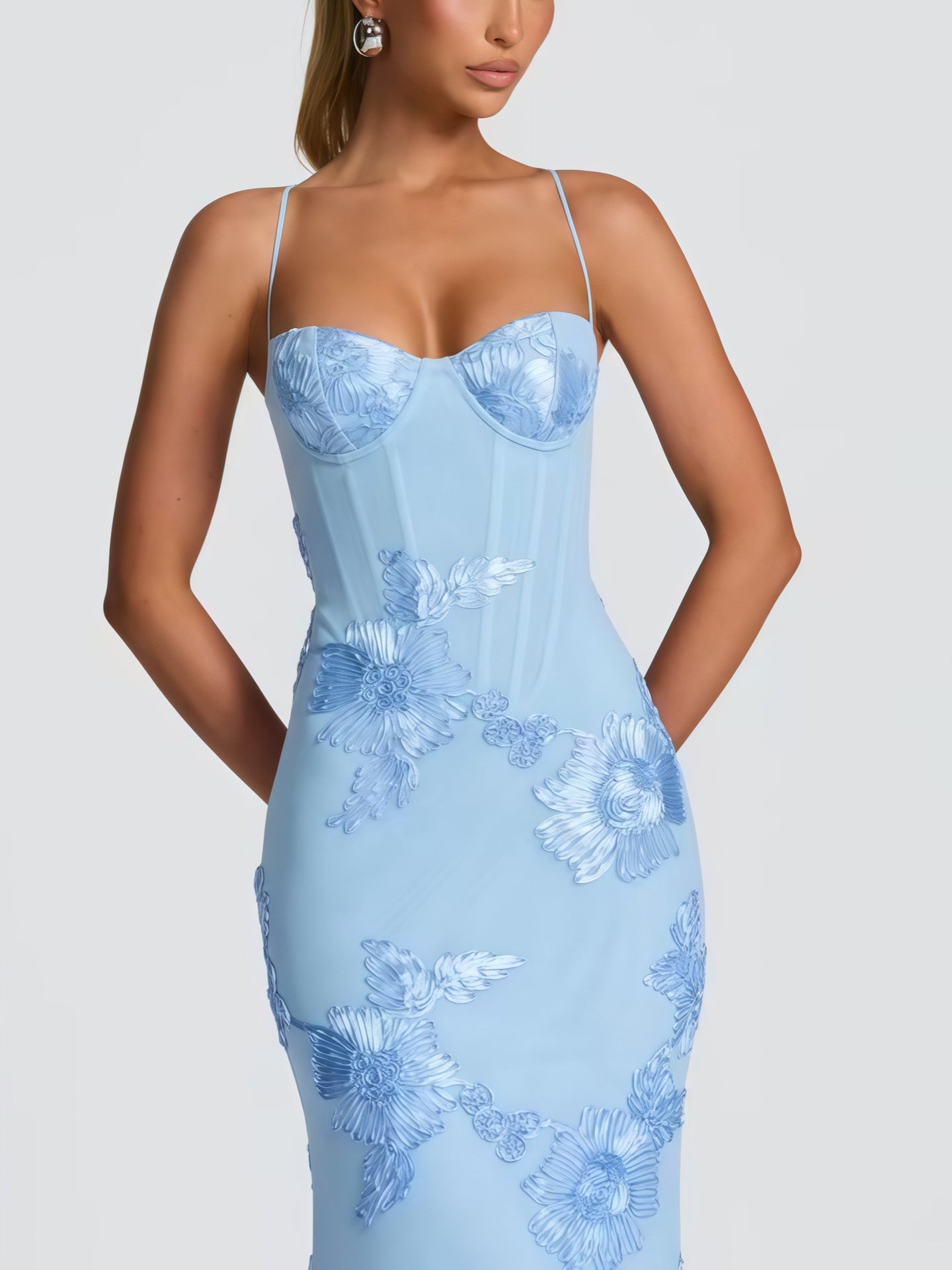 Women's Mauve Purple Floral Sequin Mermaid Gown - Spaghetti Strap Sweetheart Corset Bodycon Maxi Dress - Luxury Embellished Evening Gown for Gala, Prom, Wedding & Red Carpet