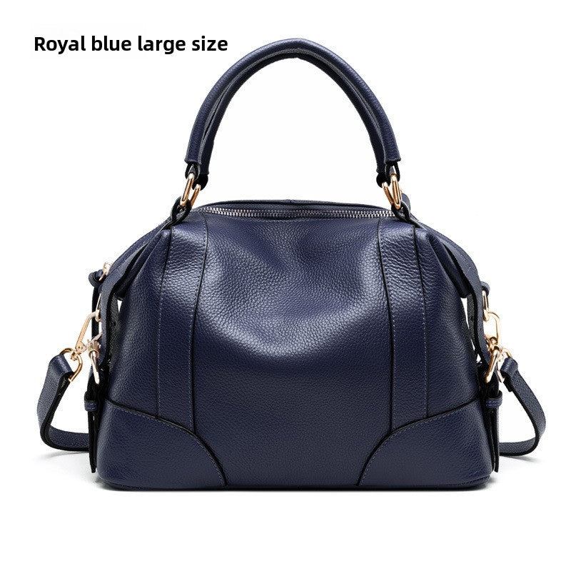 Small Brown Leather Satchel Bag - Cognac Bowling Bag with Dual Handles | Convertible Dome Handbag with Crossbody Strap