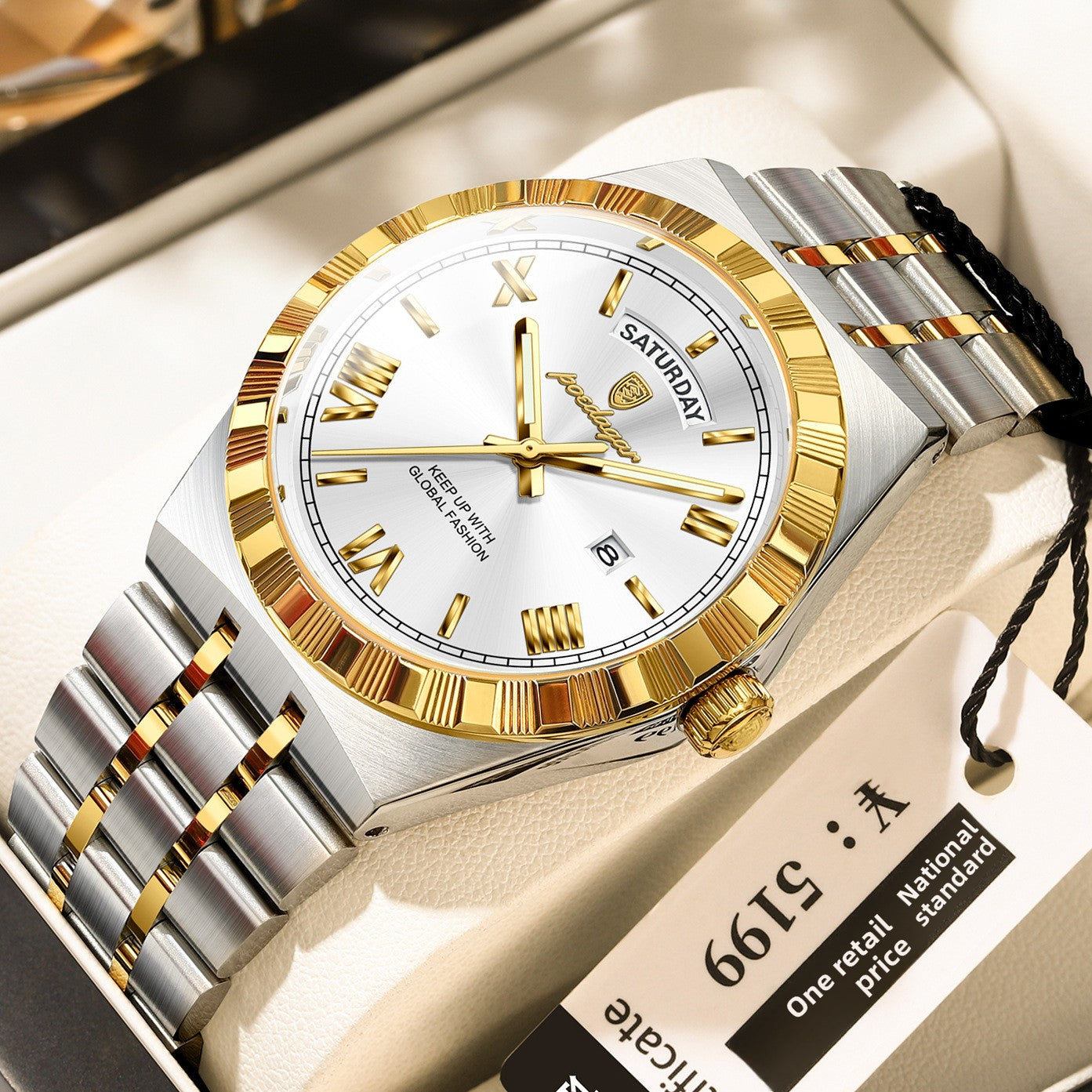 Poedagar Silver Stainless Steel Black Dial Luxury Watch | Day Date Roman Numeral Men's Dress Watch | Waterproof Quartz Wristwatch