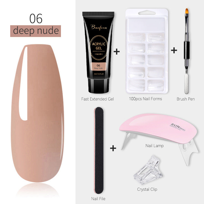 Baafven 11PCS Acrylic Gel Nail Extension Kit | Poly Gel Set with UV LED Nail Lamp, Top & Base Coat, Nail Forms & Tools