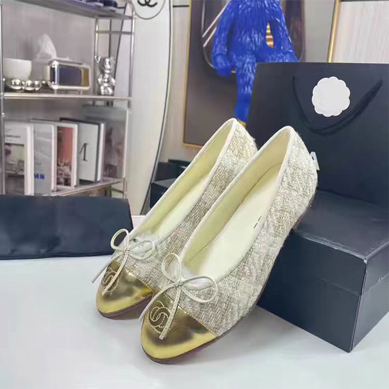 CHANEL Beige & Black Lambskin Ballet Flats | Luxury Flat Shoes for Women