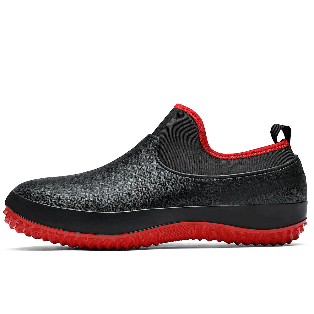 Waterproof Slip-On Chef Shoes Men Women | Non-Slip Kitchen Work Shoes Rain Shoes Black Red
