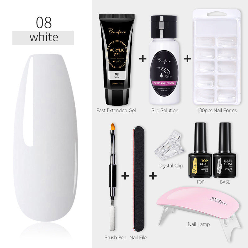Baafven 11PCS Acrylic Gel Nail Extension Kit | Poly Gel Set with UV LED Nail Lamp, Top & Base Coat, Nail Forms & Tools