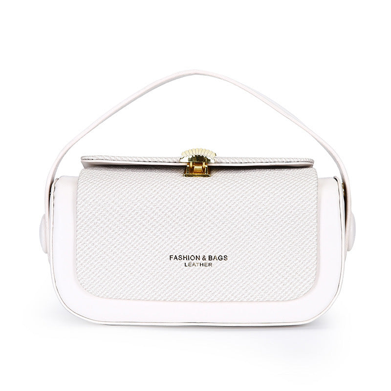 Black Structured Crossbody Bag with Gold Fan Clasp | Woven Texture Top Handle Shoulder Purse