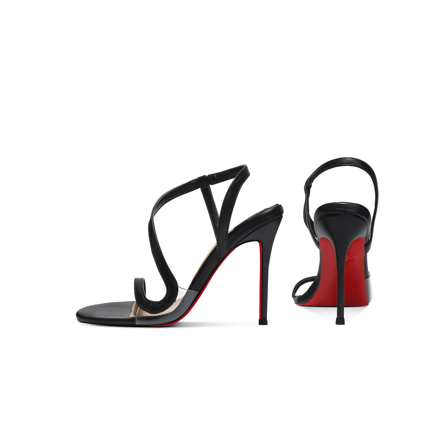 Black Strappy Cross Strap Stiletto Heel Sandals | Women's Square Toe Red Sole Slingback High Heel Sandals | Luxury Designer Style Heels