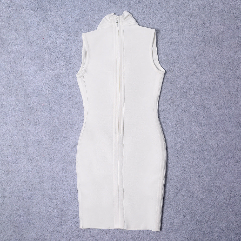 White Wrap V Neck Sleeveless Bodycon Mini Dress | Women's Ruched Waist Fitted Party Cocktail Dress