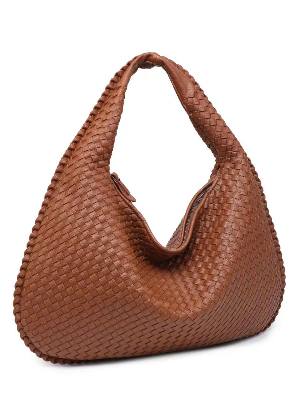 Black Woven Leather Hobo Bag Intrecciato Style Large Shoulder Tote Zip Closure | Women Luxury Designer Inspired Handwoven Handbag Everyday Casual Purse