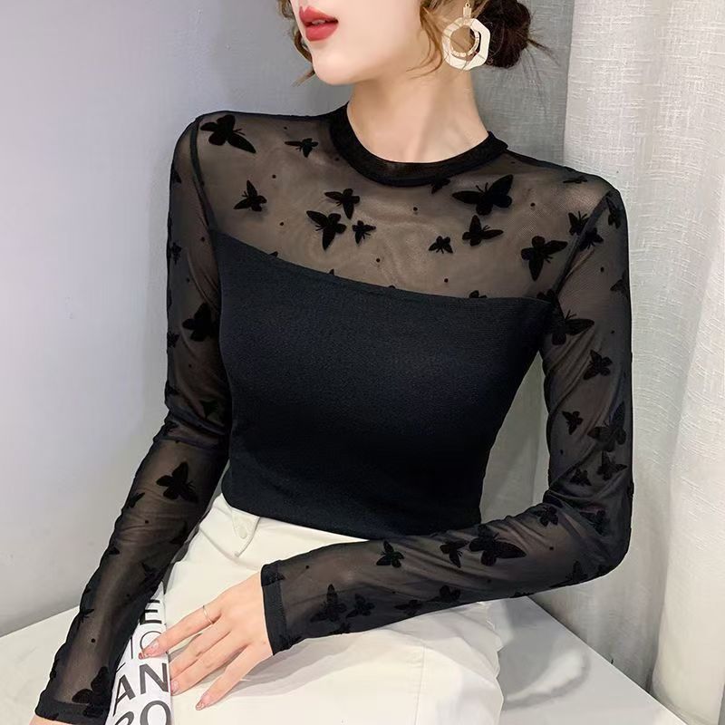 Womens Mesh Layered Slim Fit Shirt