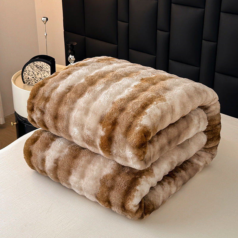 Coperta in pile soffice a righe crema | Plaid in peluche ultra morbido per letto e divano | Calda coperta invernale