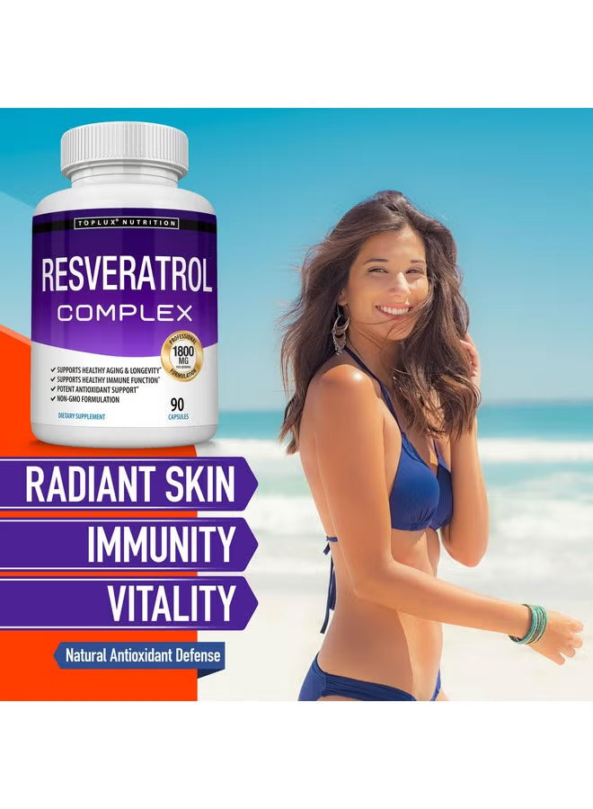 Toplux Nutrition Resveratrol Complex 1800mg Set of 2 | 2x90 Capsules Anti-Aging Antioxidant Immune Support Non-GMO