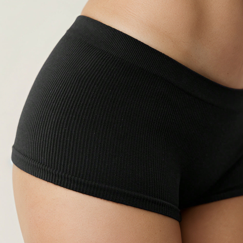 Black Ribbed Seamless Boyshorts for Women Soft High Waist Boy Cut Panties Stretchy Everyday Underwear