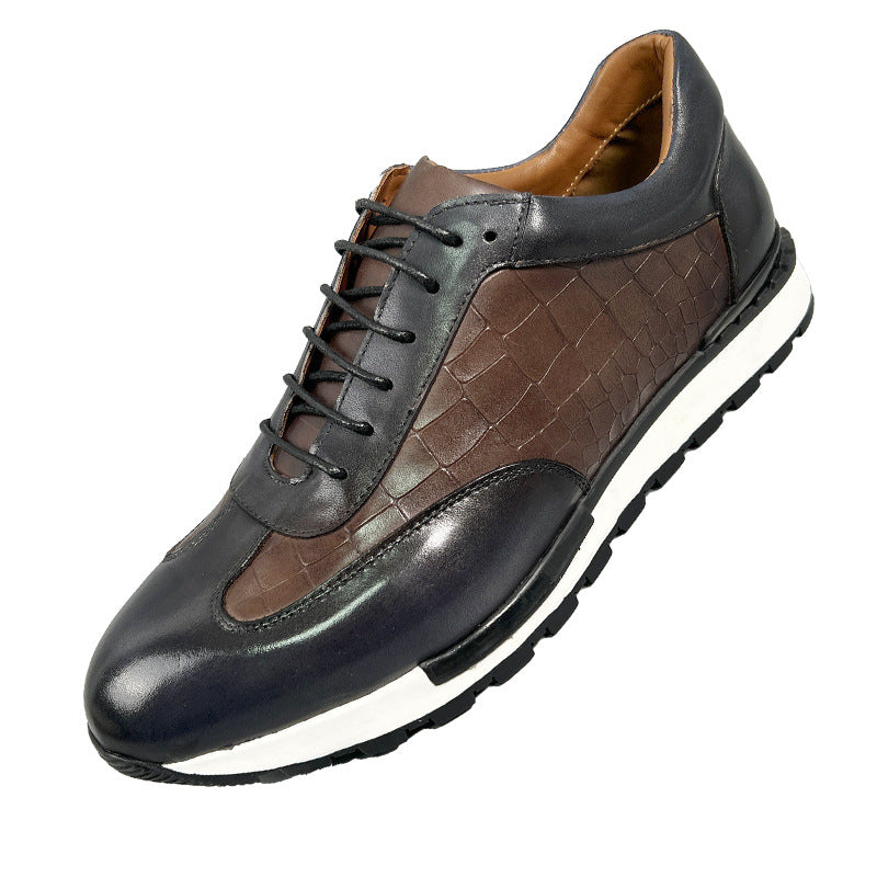 Woven Leather Sneakers for Men | Luxury Lace Up Casual Dress Shoes with White Sole