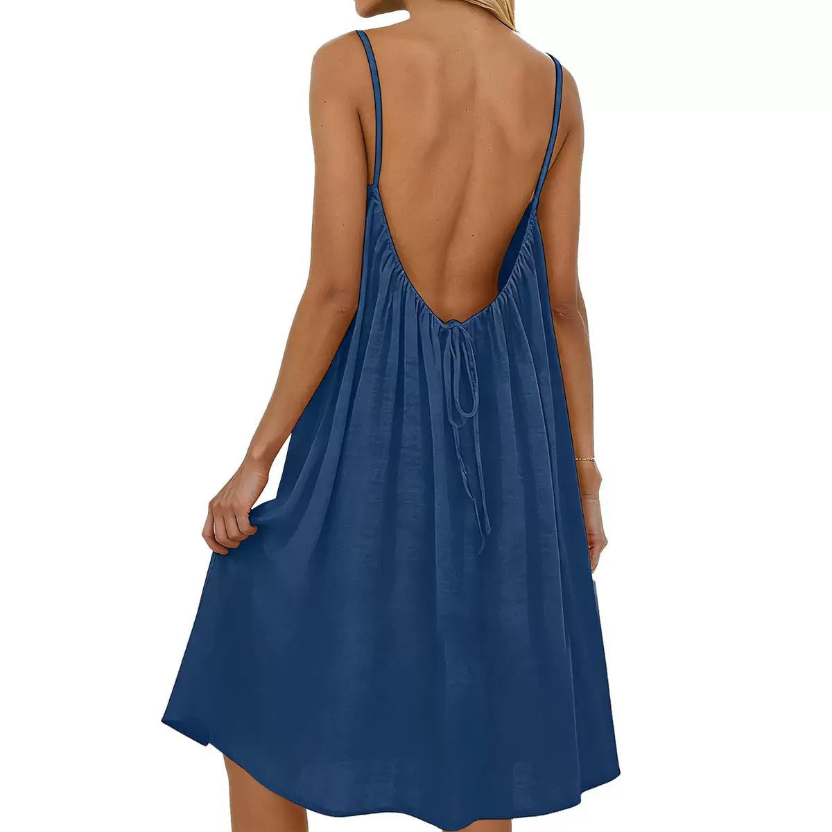 Women's Backless Spaghetti Strap Midi Dress | Tie Back Loose Flowy Summer Dress | Available in 12 Colors | Beach & Vacation Sundress