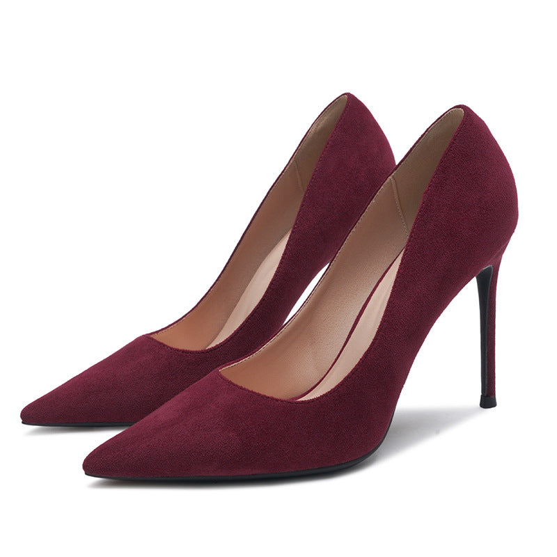 Black Suede Stiletto Pumps Women Pointed Toe Slip On High Heel Classic Minimalist Office Party Dress Shoes