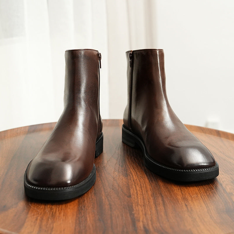 Men's Black Leather Ankle Boots Fleece Lined | Zip Up Winter Chelsea Boot Warm Dress Boot Style 96197