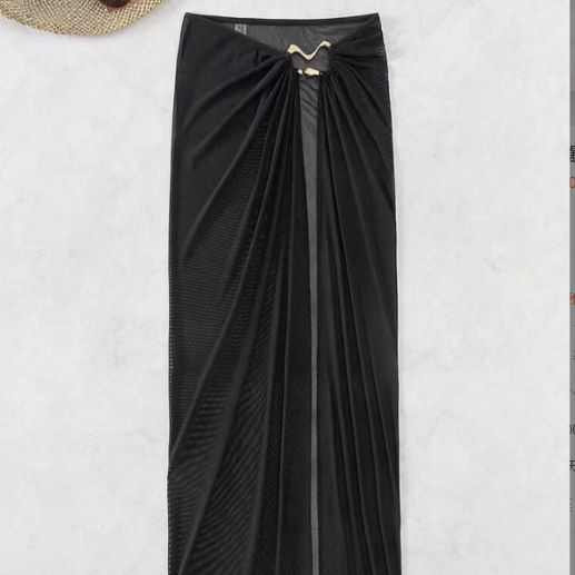 Transparenter Maxirock aus Mesh mit gerafften Ringdetails | Wickel-Sarong mit hohem Schlitz | Sexy, transparenter Strand-Überwurf für Damen in Weiß und Schwarz 