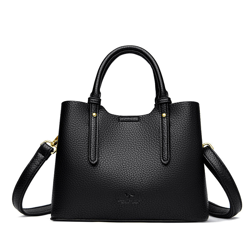 Taupe Pebbled Leather Satchel Bag - Structured Top Handle Tote with Crossbody Strap | Women's Professional Handbag with Gold Hardware