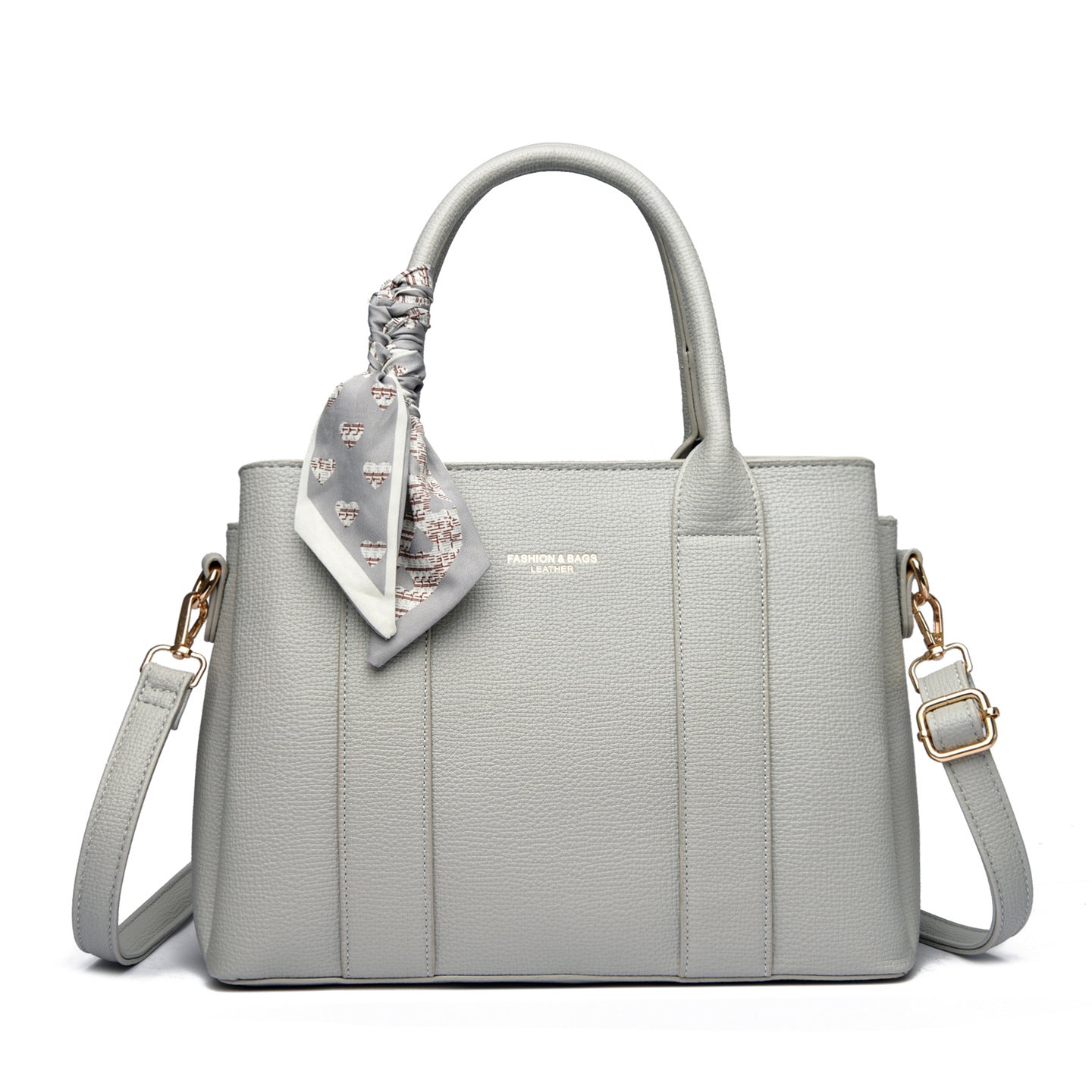 Black Leather Tote Handbag Women | Structured Shoulder Bag Crossbody Satchel with Scarf Detail Gold Hardware