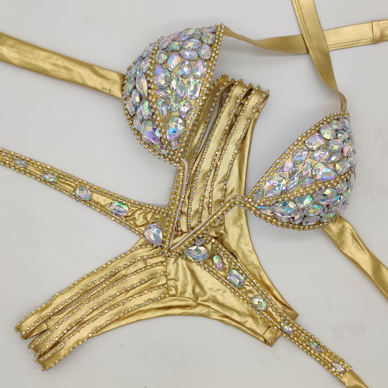 Crystal Rhinestone Bikini Set, AB Stone Competition Swimwear, Luxury Halter Bling Bikini, Women Figure Bodybuilding Suit, Royal Blue & Pink Pageant Swimsuit