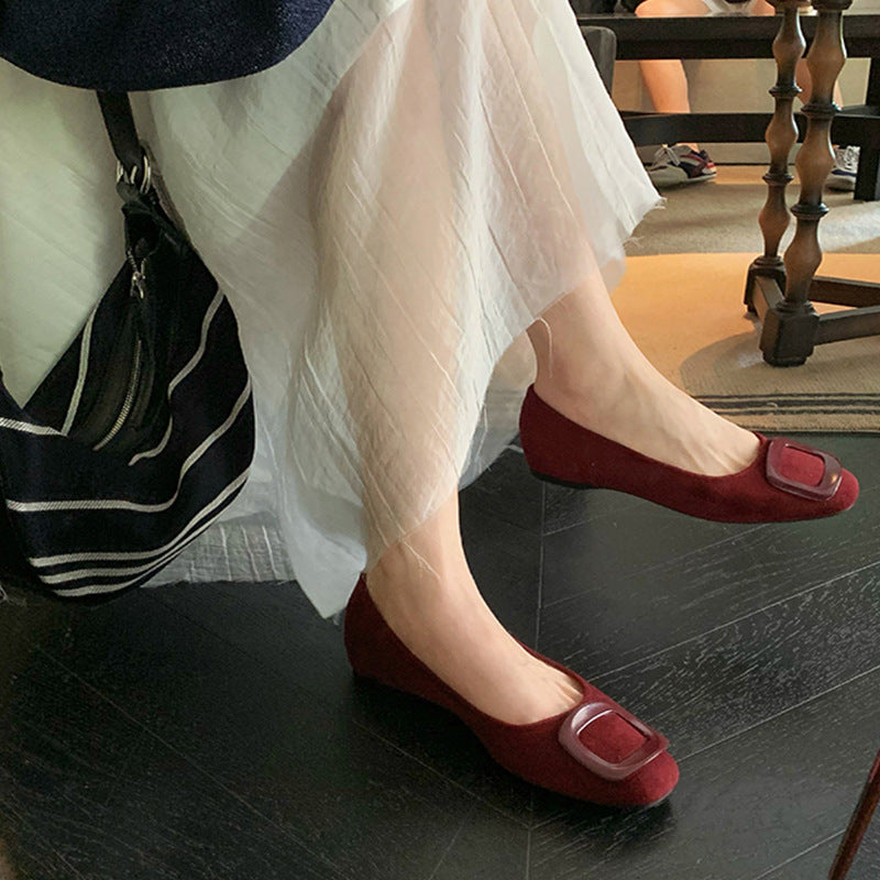 Ballerine scamosciate a punta quadrata con fibbia quadrata | Ballerine slip-on da donna