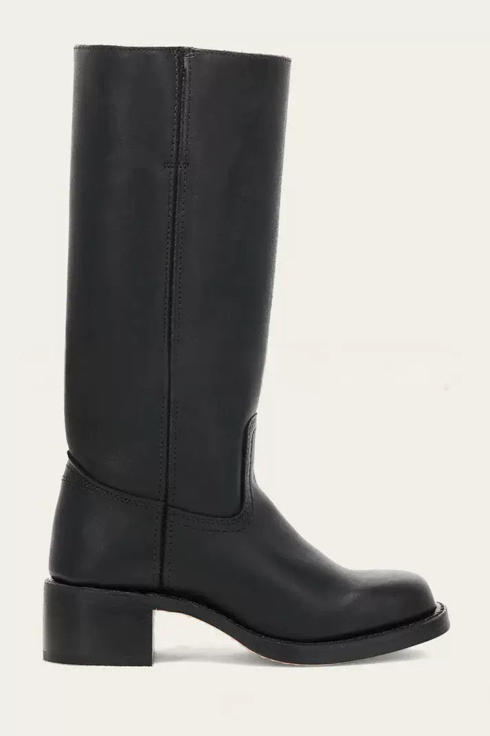 Women's Black Leather Knee High Riding Boots - Tall Pull On Western Boot with Block Heel & Square Toe - Classic Equestrian Style Boots for Fall Winter - Premium Smooth Leather