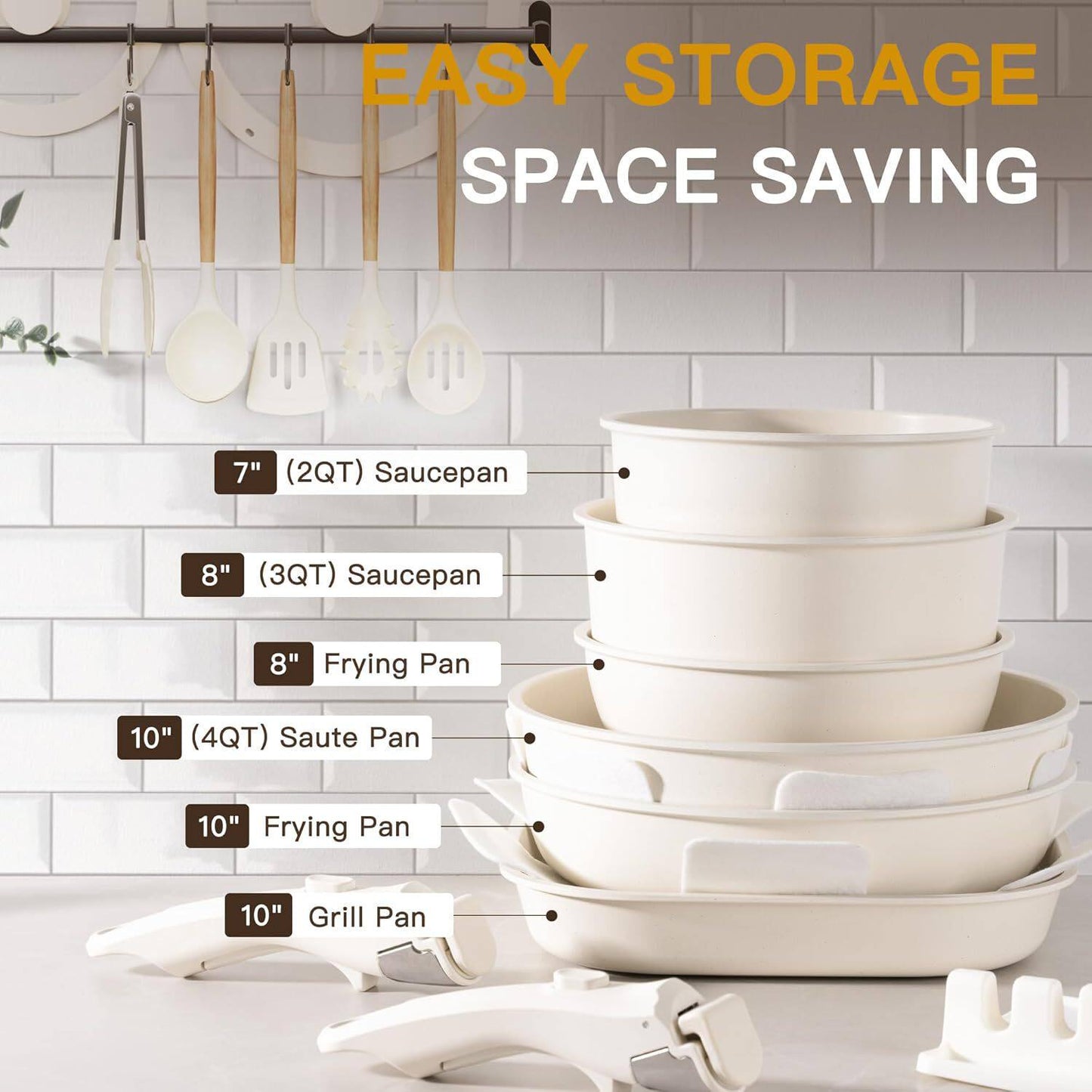 23-Piece Premium Granite Non-Stick Cookware Set - Pots, Pans, Grill Pan, Casseroles & Utensils | Cream White Speckled Kitchen Set