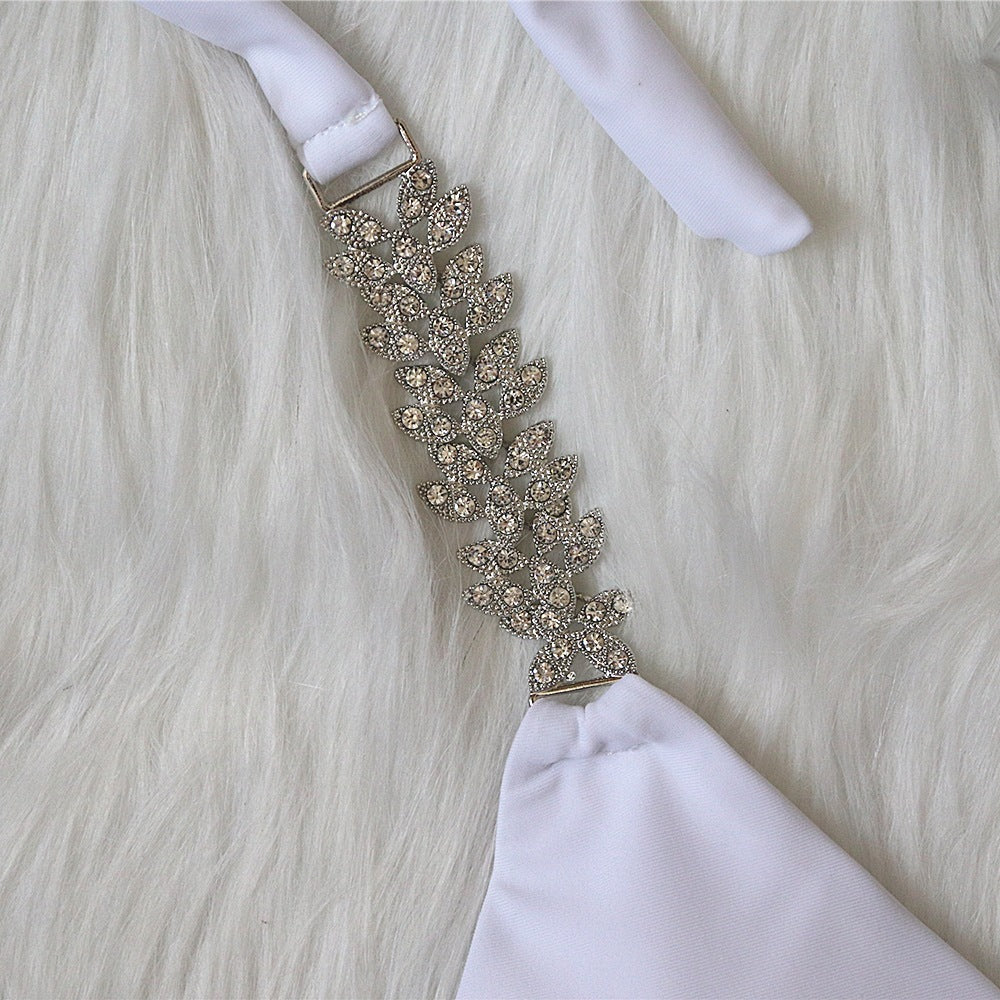 White Crystal Floral Chain Bikini Set, Triangle Top with Rhinestone Body Chain Straps, Women Luxury Diamond Jeweled Swimwear, Bridal Bling Beach Swimsuit, Elegant Honeymoon Bathing Suit