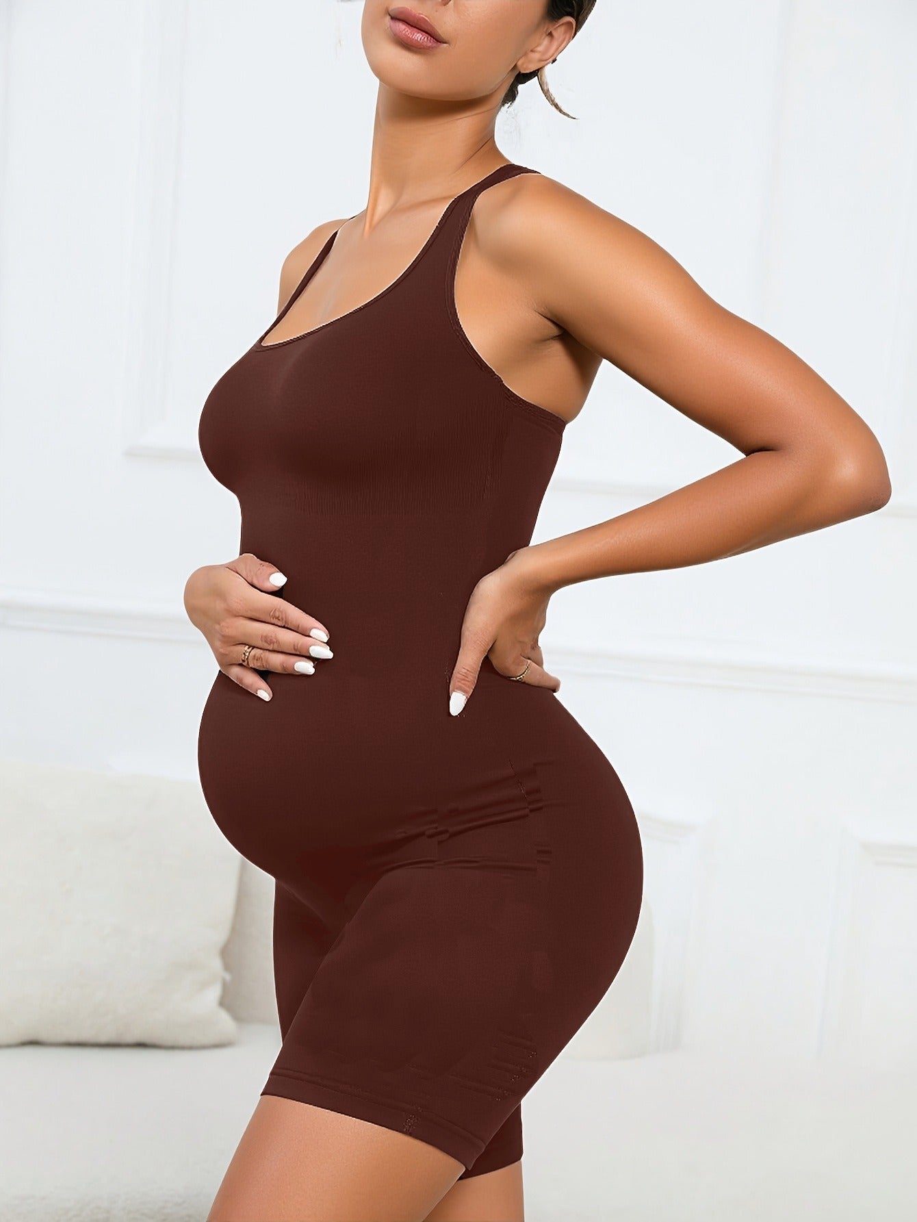 Black Maternity Romper | Seamless Sleeveless Bodysuit Jumpsuit | Pregnancy Active Wear