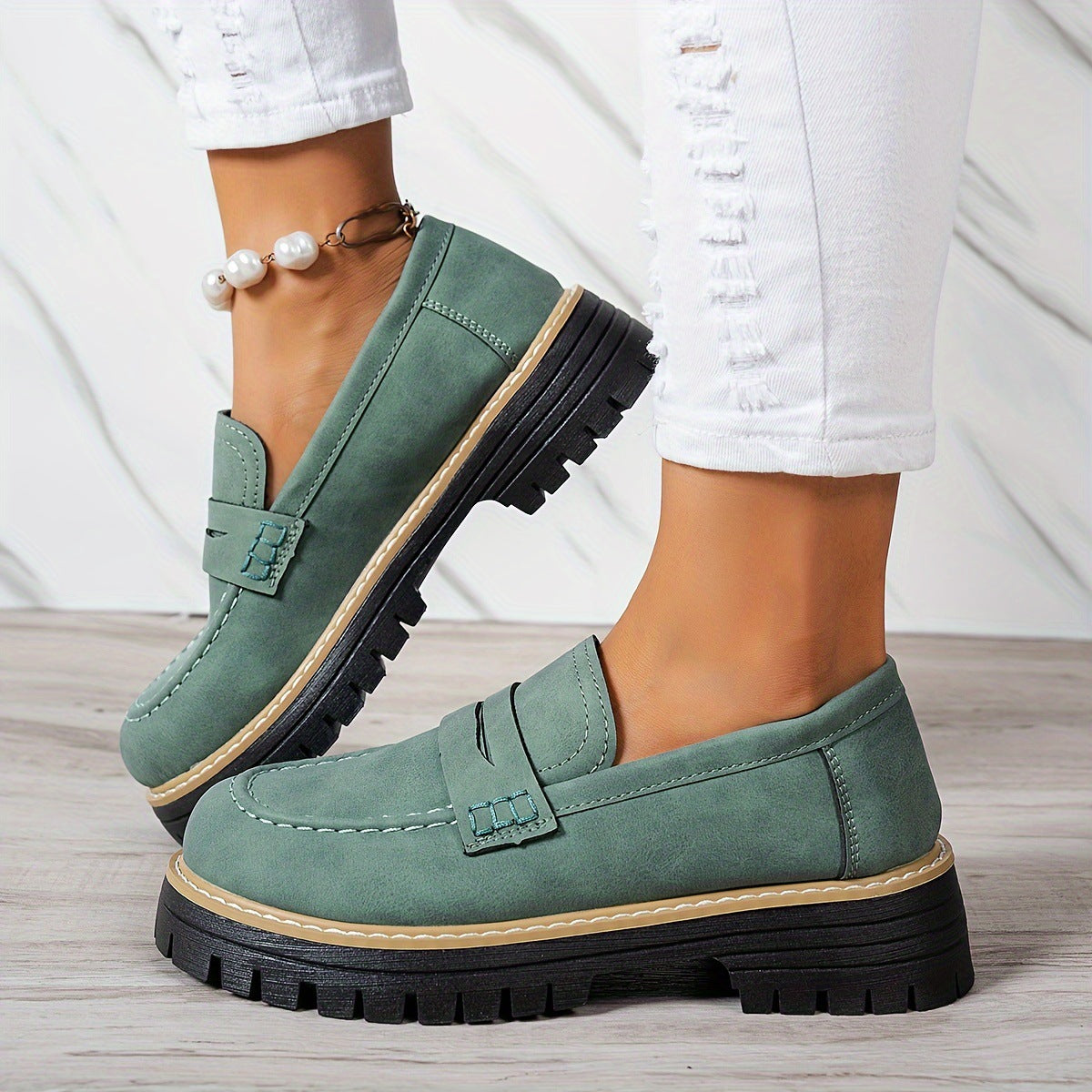 Chunky Lug Sole Penny Loafers | Women's Slip-On Platform Loafer Shoes in Multiple Colors