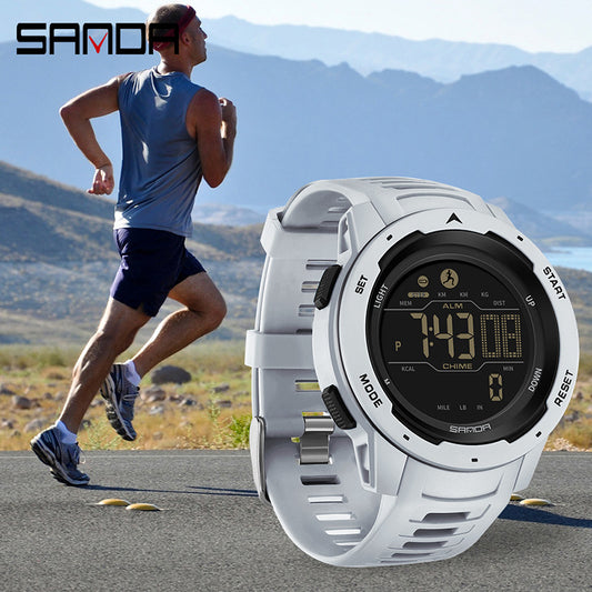 SANDA Red Digital Sports Watch | Pedometer Alarm Calorie Counter Men's Outdoor Fitness Watch