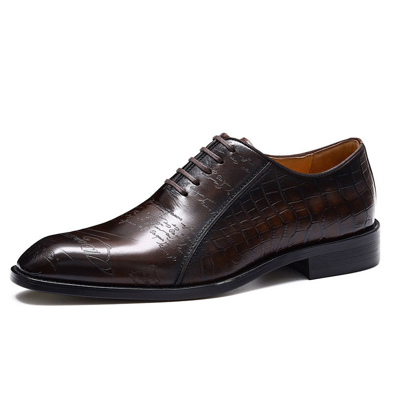 Men's Tan Hand-Painted Script Engraved Luxury Oxford Shoes
