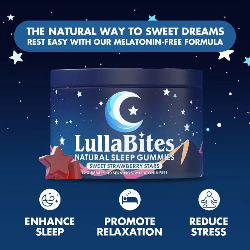 LullaBites Natural Sleep Gummies | Melatonin-Free Sweet Strawberry Stars | 60 Gummies 30 Servings | Enhance Sleep Promote Relaxation Reduce Stress | Natural Way to Sweet Dreams for Adults