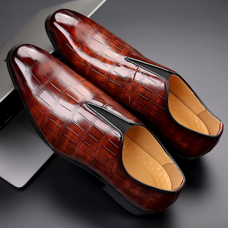 Men's Brown Croc Embossed Slip-On Oxford Formal Dress Shoes