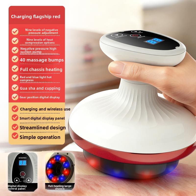 Electric Cupping & Gua Sha Massage Device | Red Light Heat Therapy Body Massager with 6-Level Suction & EMS