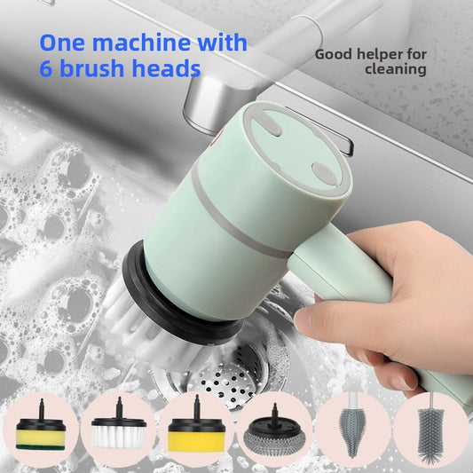 Electric Cleaning Brush with 6 Replaceable Heads | Cordless Rechargeable Scrubber for Kitchen, Bathroom & Tiles | Handheld Power Cleaning Tool