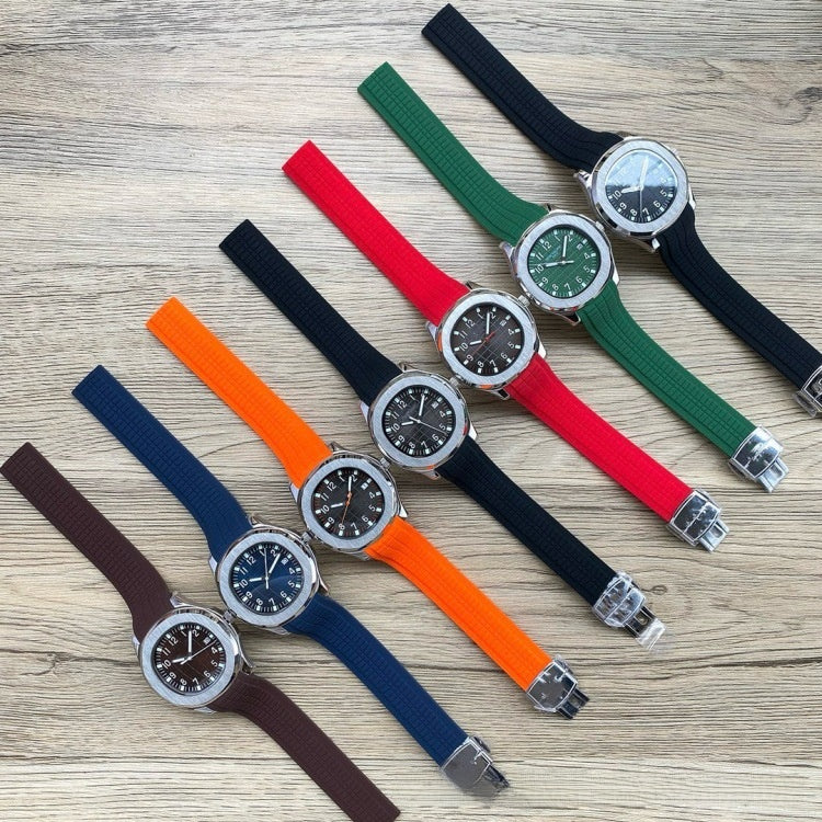 Men's Sport Luxury Watch | Black Grid Dial Stainless Steel Case Rubber Strap | Aquanaut Style Luminous Timepiece
