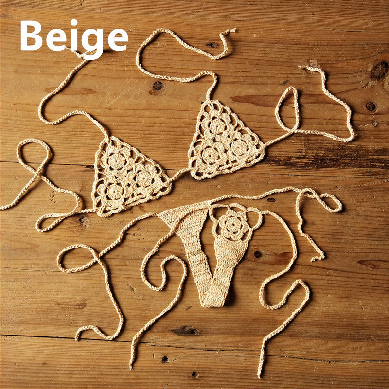 Set bikini micro all'uncinetto fatto a mano | Top a triangolo all'americana e slip perizoma estremamente mini | Costume da bagno stringato da donna in stile Boho, vari colori