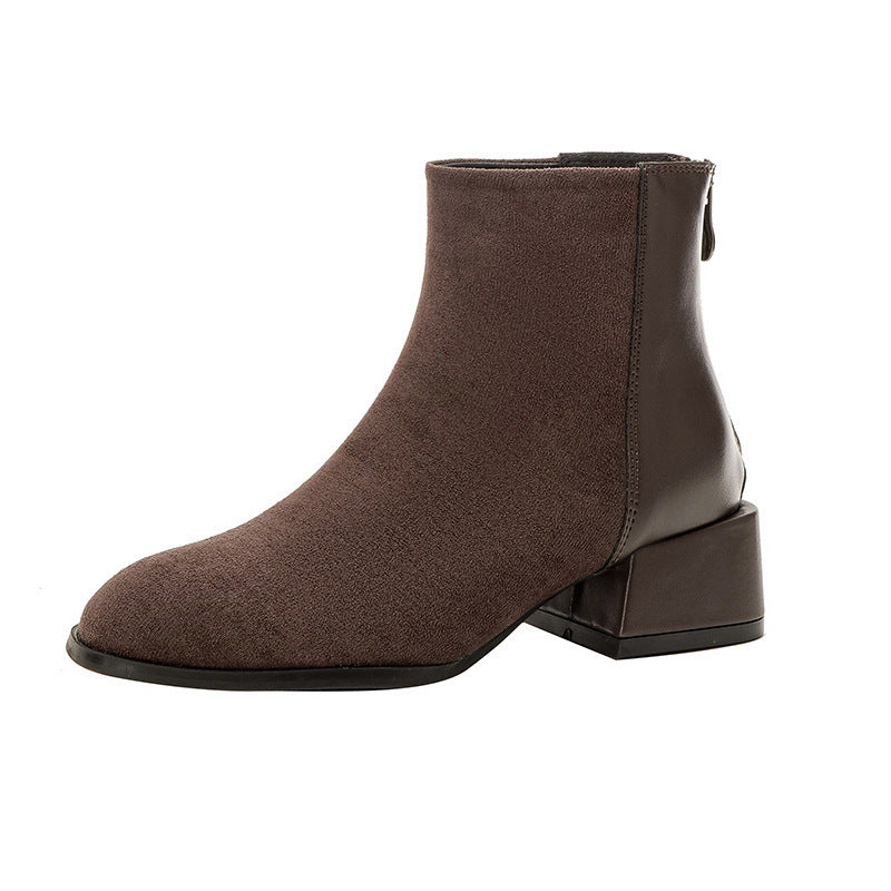Black Suede Block Heel Ankle Boots | Women's Zip-Up Pointed Toe Booties