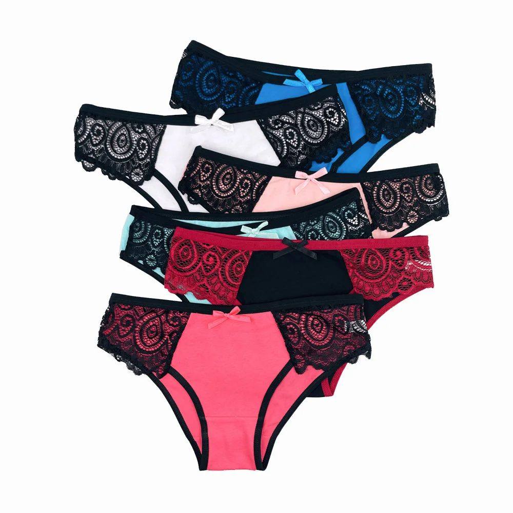 5 PCS Cotton Lace Bow Briefs for Women Soft Low Rise Hipster Panties Set Multicolor Everyday Underwear