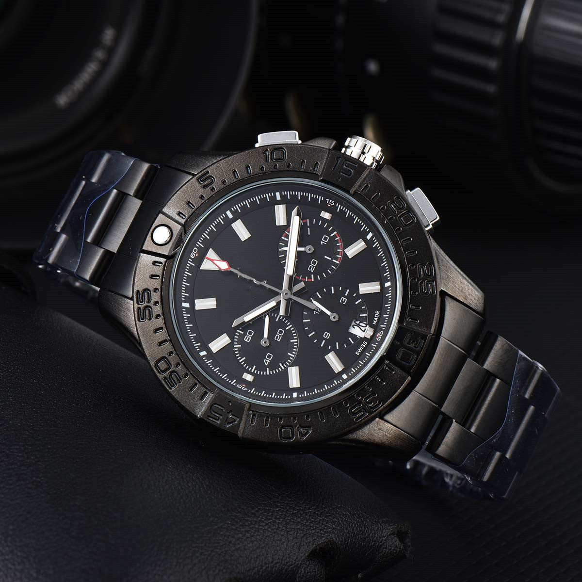 Breitling Chronograph Men's Watch | Salmon Dial Black Subdials Tachymeter Bezel Sand Leather Strap Swiss Made Sport Watch