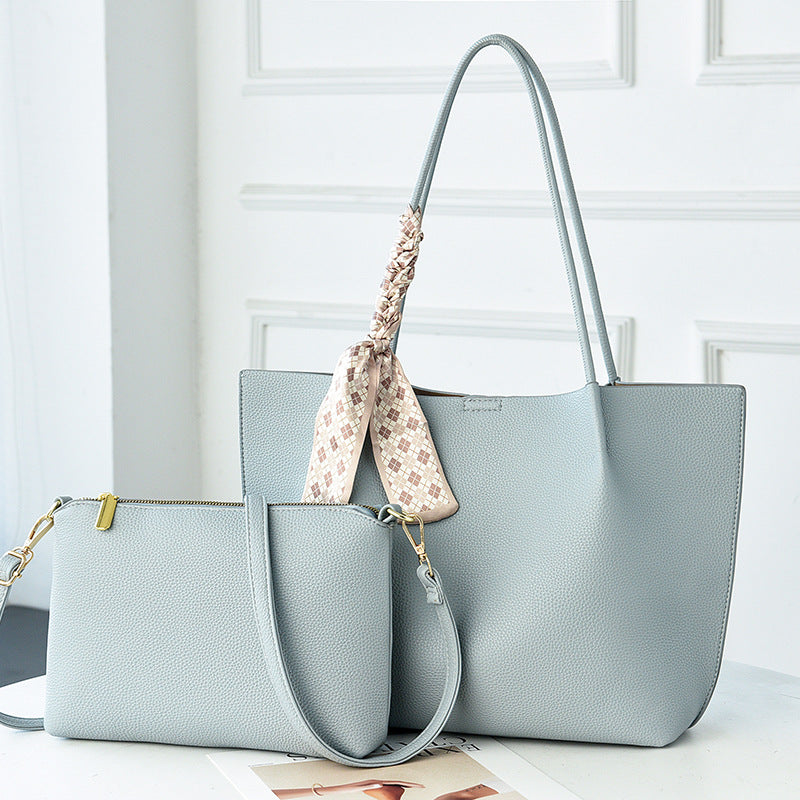 Sage Green Leather Tote Bag Set 2 Piece | Shoulder Bag with Matching Pouch