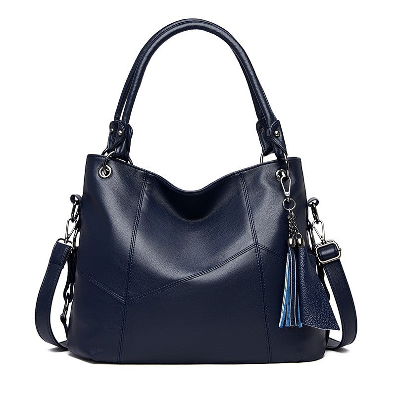 Navy Blue Leather Hobo Bag with Tassel | Convertible Shoulder Crossbody Bag