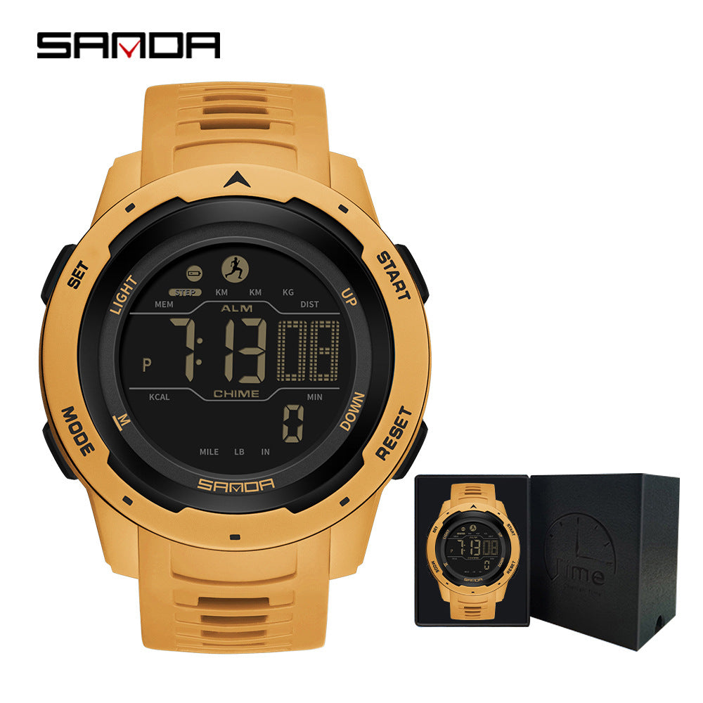 SANDA Red Digital Sports Watch | Pedometer Alarm Calorie Counter Men's Outdoor Fitness Watch
