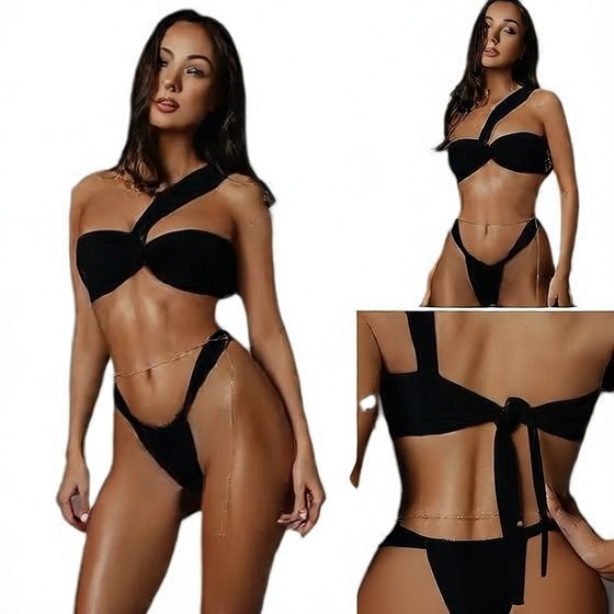 White Twist Knot One Shoulder Bikini Set | Asymmetric Bandeau Top & High Cut Thong Bottoms | Elegant Sexy Two Piece Swimsuit Women