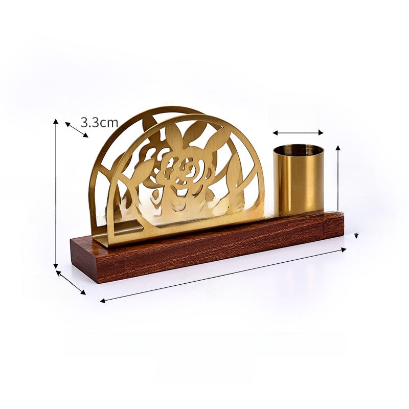 Gold & Walnut Wood Desk Organizer Set | Business Card Holder & Pen Cup | Luxury Office Accessories | Modern Minimalist Desktop Organizer