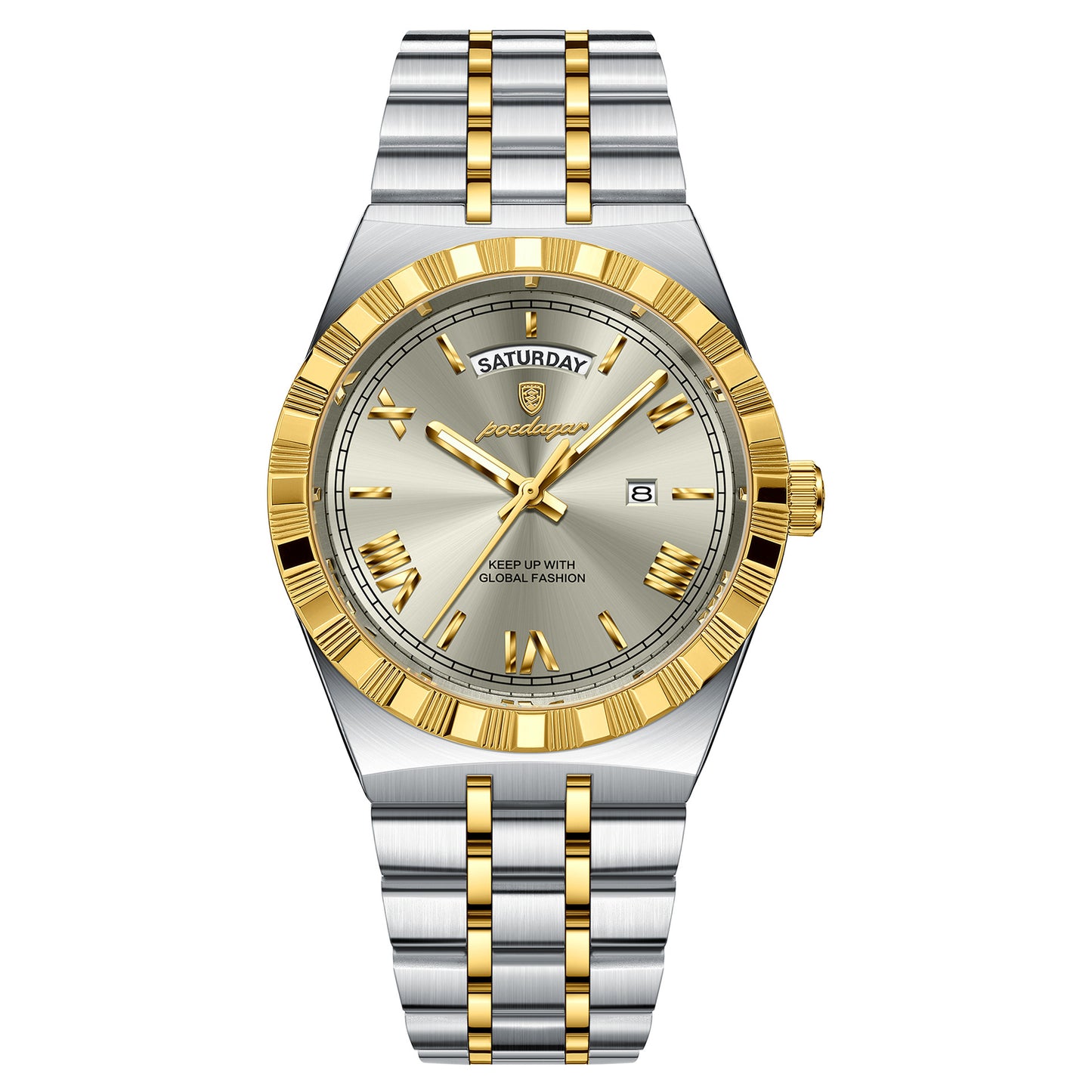 Poedagar Silver Stainless Steel Black Dial Luxury Watch | Day Date Roman Numeral Men's Dress Watch | Waterproof Quartz Wristwatch