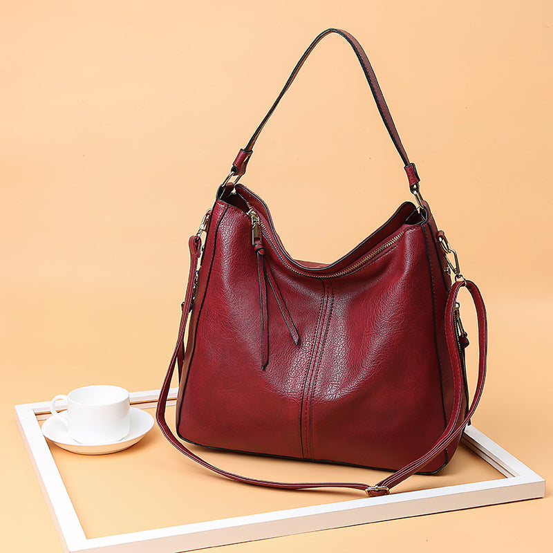 Brown Vegan Leather Hobo Shoulder Bag | Large Women's Tote Crossbody Handbag with Zipper & Tassel Detail
