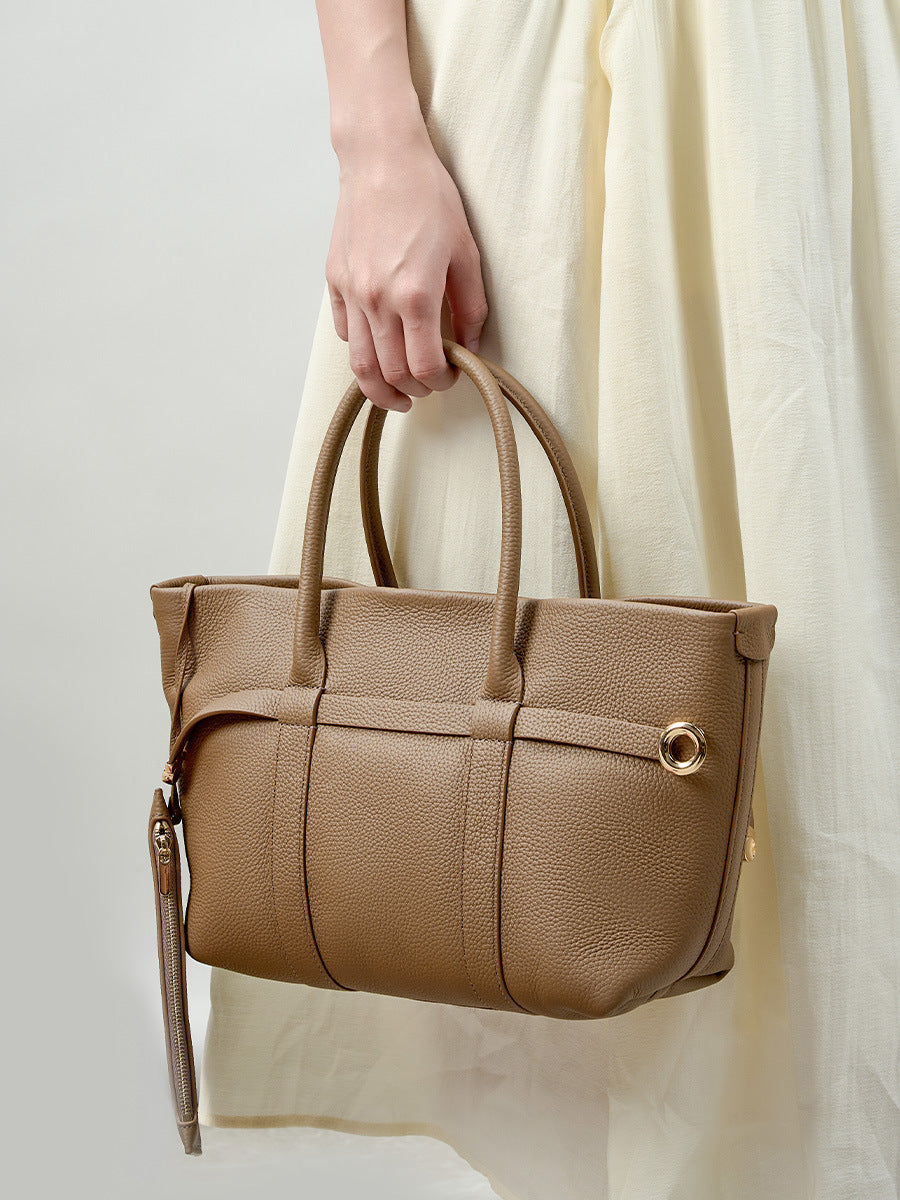 Borsa Tote in Pelle Imbottita Beige Crema con Pochette | Set Borsa a Spalla Trapuntata Ispirata a Loro Piana